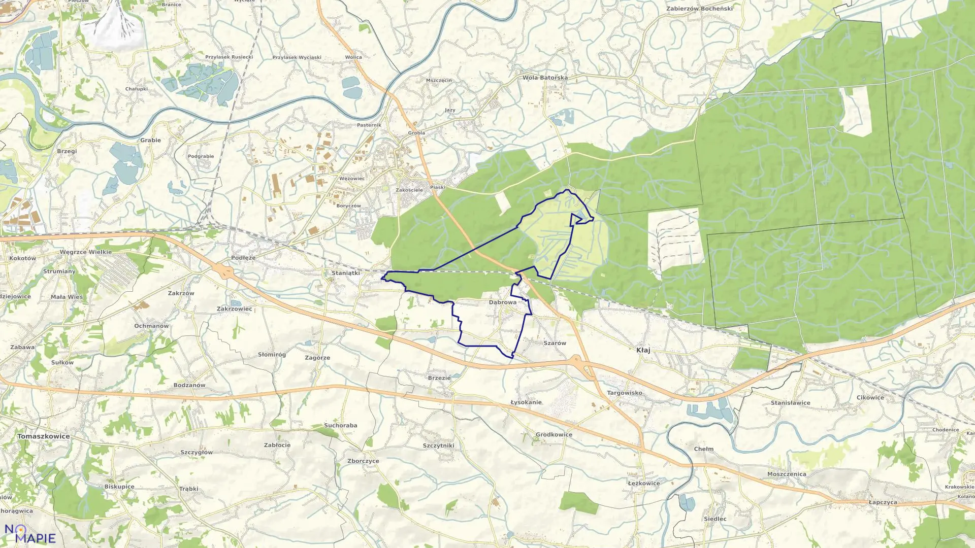 Mapa obrębu Dąbrowa w gminie Kłaj