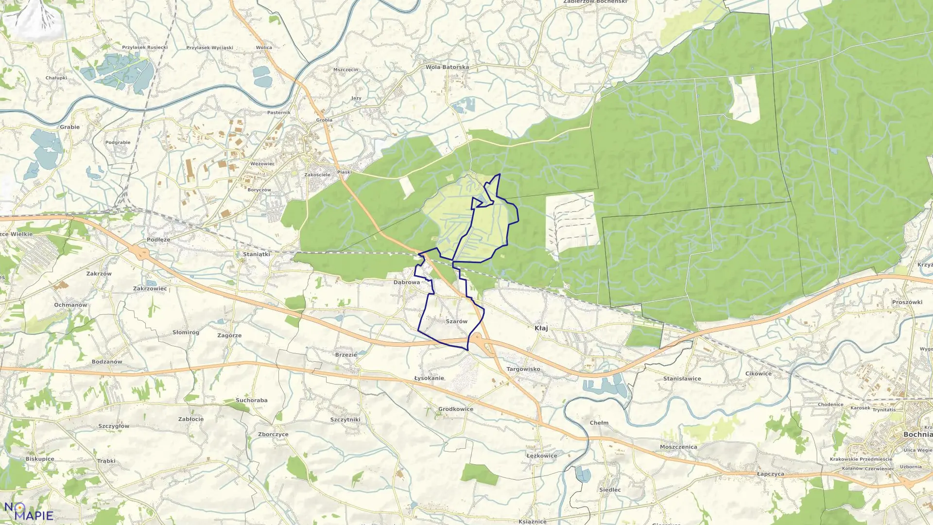 Mapa obrębu Szarów w gminie Kłaj